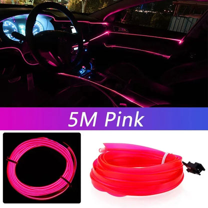 5M Car Interior LED Strip Light - USB Flexible Neon Ambient Lighting for Auto DIY Decoration
