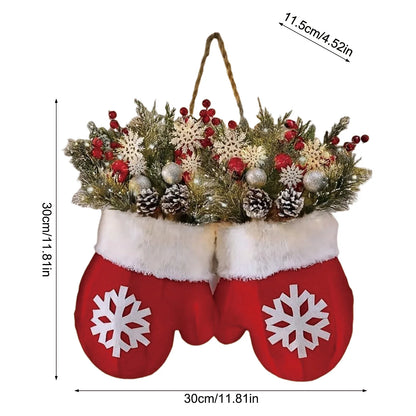 2025 Christmas Glove-Shaped Artificial Flower Garland Wreath — Window & Door Holiday Decoration