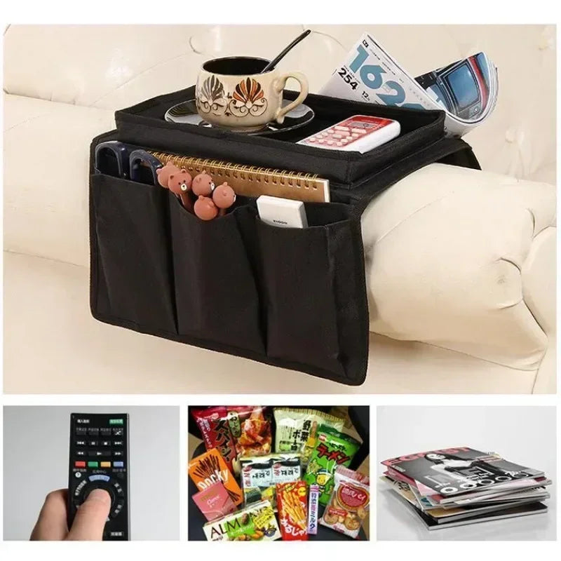 Couch Armrest Storage Organizer — 6-Pocket Remote Control Holder Bag for TV Sofa