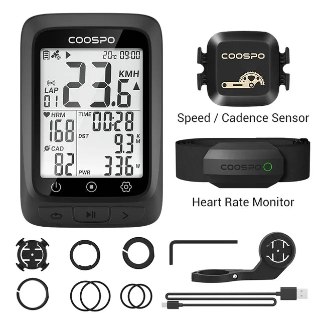 Coospo BC107 GPS Bike Computer — 2.4" Wireless Odometer & Speedometer, Bluetooth 5.0, ANT+, Waterproof