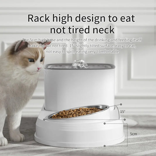 2-in-1 Cat Water Fountain: Automatic Drinker and Feeding Bowl - 3L Recirculating Filtered Water Dispenser for Happy and Hydrated Cats
