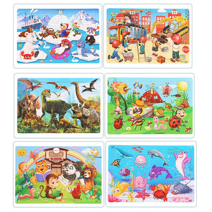 30PCS Montessori Wooden 3D Cartoon Animal Puzzle – Educational Jigsaw Board Game for Kids