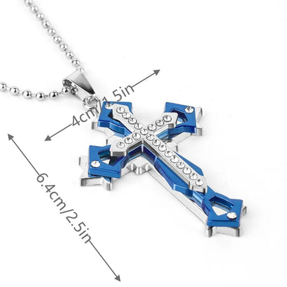 Stainless Steel Cross Pendant Necklace – Jesus Catholic Christian Amulet Jewelry for Men & Women, Religious Fashion Gift