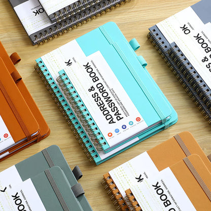 A6 Password Book with PP Coil – English Address & Password Organizer, Thick Horizontal Notebook for Office Use
