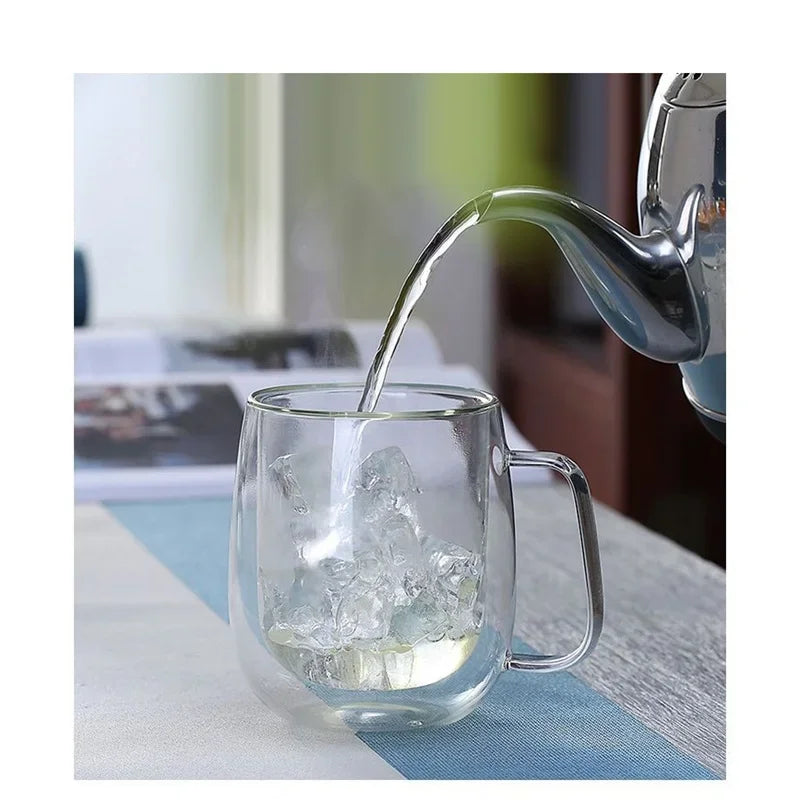 150-350ml Heat Resistant Borosilicate Glass Mug – Double Wall Coffee Cup with Handle, Clear Milk & Water Cup Gift