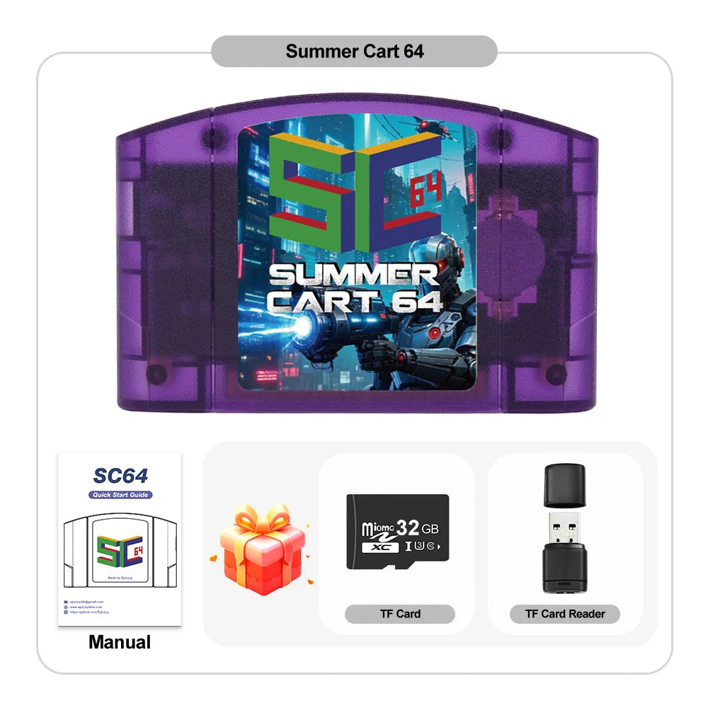 EPICJOY SummerCart 64 – 32GB Open Source N64 Game Card for Nintendo 64 Console, 5400+ Games & 64DD Support