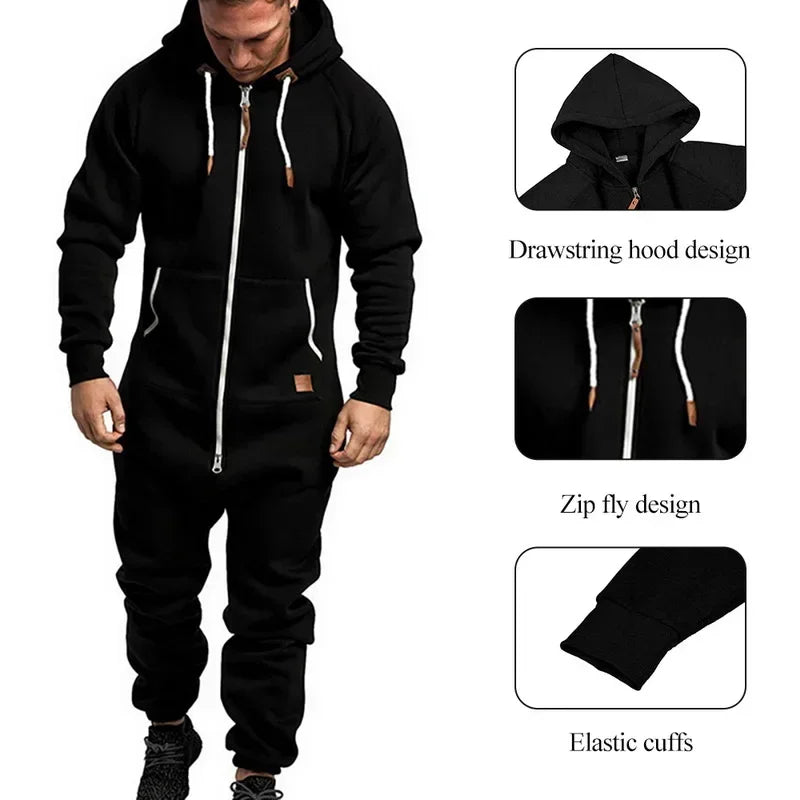 New 3D Full Design Jumpsuit Pajamas — Men’s Long-Sleeve Sports Pants & Solid Color Zipper Hoodie Casual Outfit