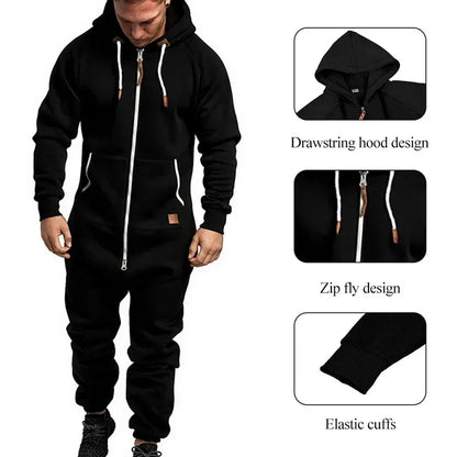 New 3D Full Design Jumpsuit Pajamas — Men’s Long-Sleeve Sports Pants & Solid Color Zipper Hoodie Casual Outfit