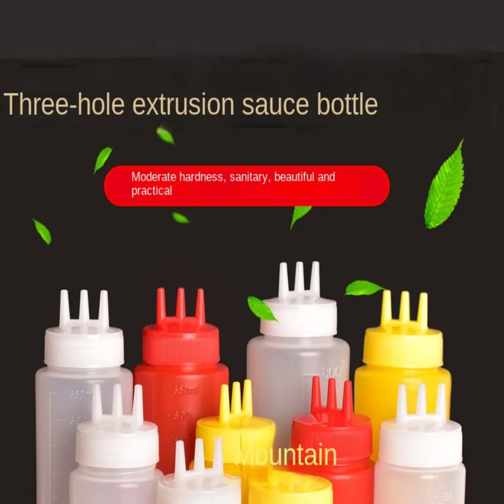 Plastic Squeeze Sauce Bottle – Graduated Jam & Salad Container with 3 Nozzles
