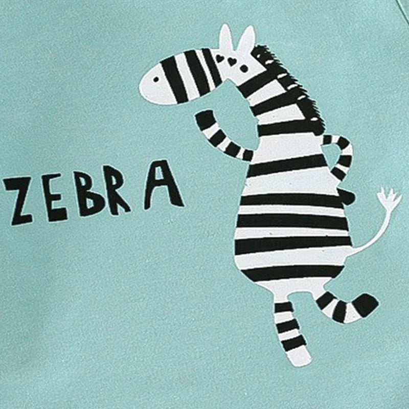 Kid Boy Summer 2-Piece Set – Soft Cotton Short Sleeve Tee & Stripe Shorts with Cartoon Zebra Print, Casual Sportswear for Ages 1-6