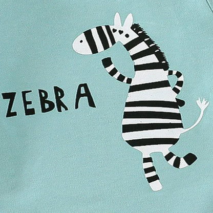 Kid Boy Summer 2-Piece Set – Soft Cotton Short Sleeve Tee & Stripe Shorts with Cartoon Zebra Print, Casual Sportswear for Ages 1-6