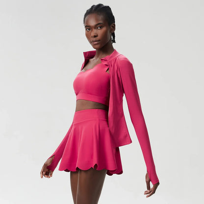 3-Piece Women’s Fitness Yoga Set – Breathable Quick-Dry Gym & Running Sportswear with Tennis Skirt