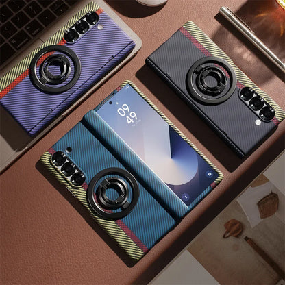 Carbon Fiber Magnetic Phone Case - Slim Shockproof Cover with Ring Holder Kickstand for Samsung Galaxy Z Fold 7/6/5/4/3 5G