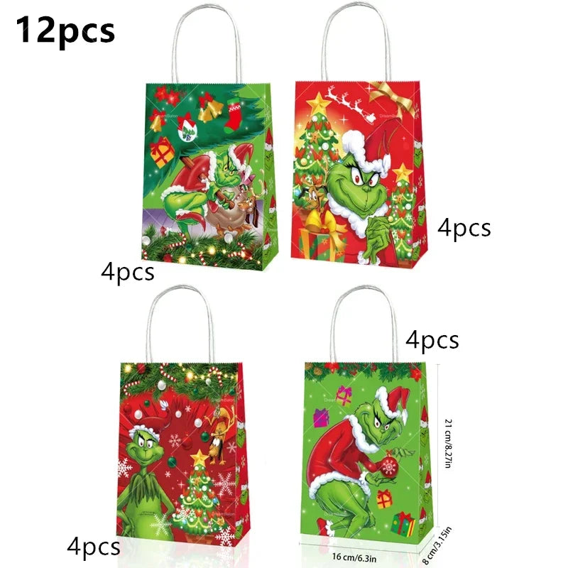 Grincs Christmas Party Balloon Decoration Set – Merry Xmas Banner Cake & Disposable Tableware Supplies Green Red