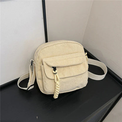 Corduroy Women's Small Shoulder Bag - Cute Crossbody Tote for Teen Girls, Korean Harajuku Style Messenger Bag
