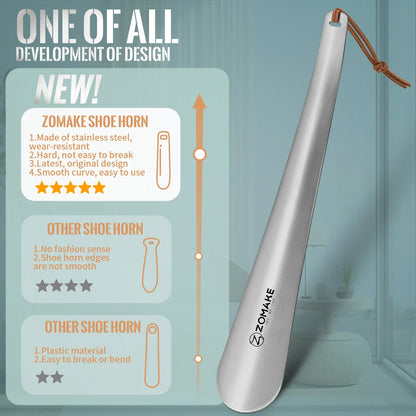 11.8 Inch Metal Shoehorn – Long Handle Stainless Steel Shoe Lifter for Seniors, Men, Women & Kids