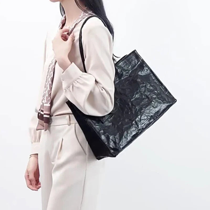2025 Women’s Pleated Tote Bag – Luxury Vintage Oil-Wax Handbag, Large Capacity Shoulder Purse
