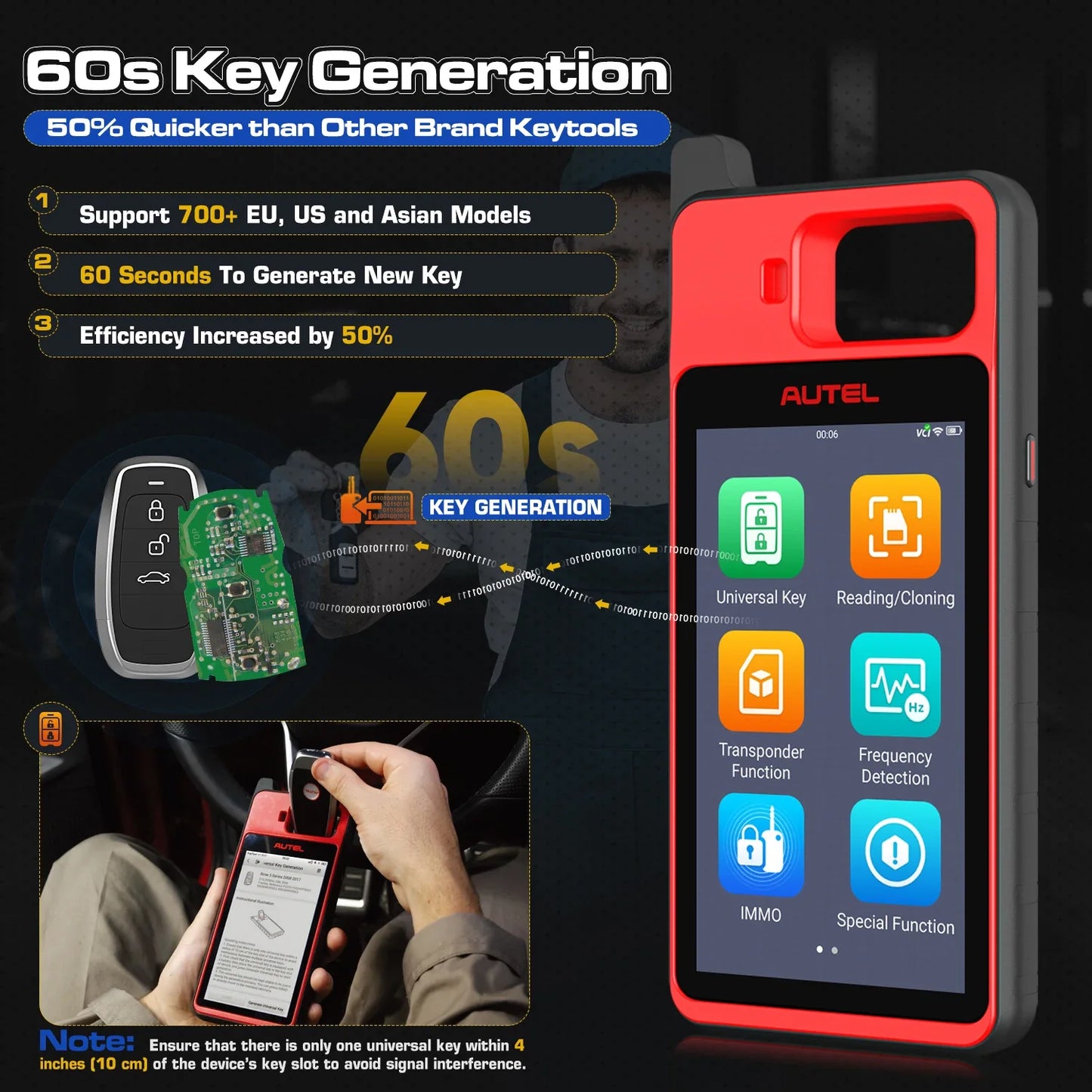 Autel MaxiIM KM100 Key Tool — OBD IMMO Key Generator with Chip/Transponder Read, Write & Clone, Lifetime Free Updates