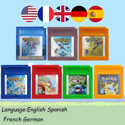 GBC Pokémon Game Cartridge Bundle – Red, Blue, Crystal, Gold, Silver, Yellow & Green, Multi-Language