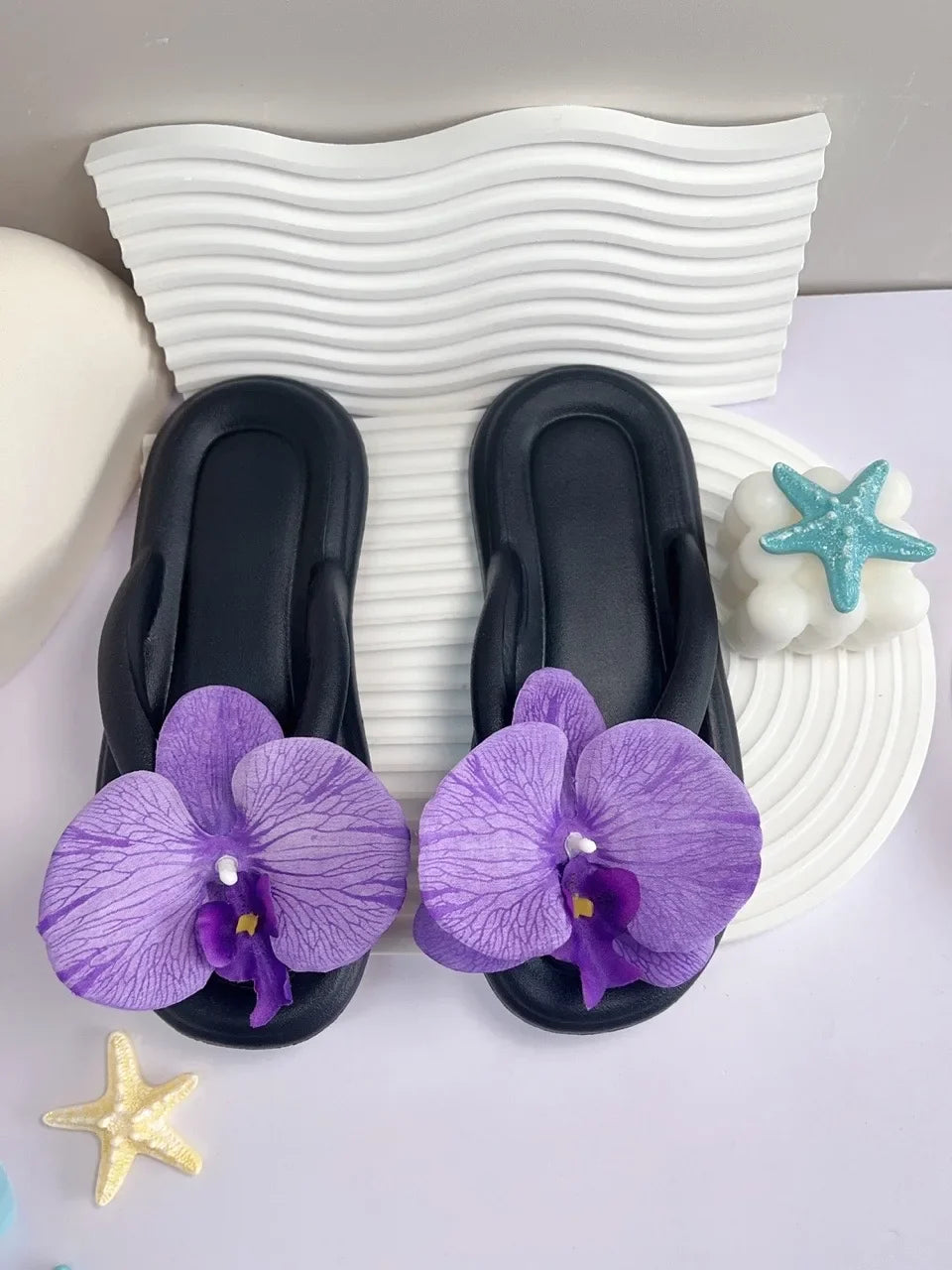 Women’s Phalaenopsis Flower Flip Flops - Cute Multicolor Summer Slippers