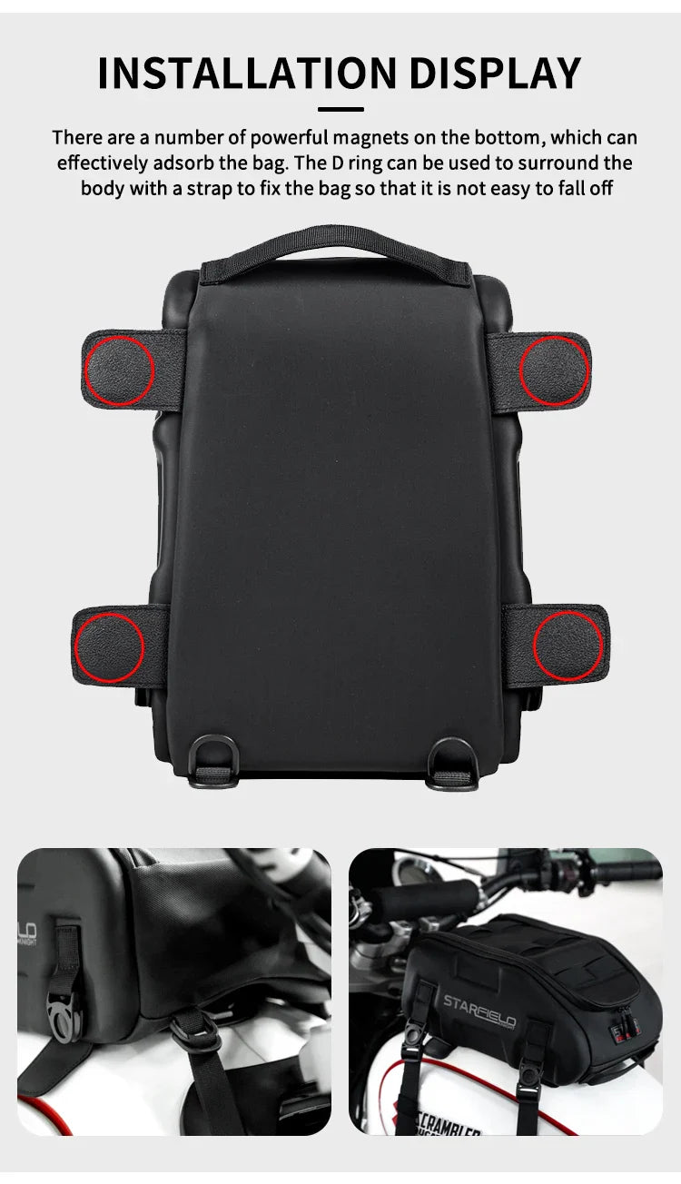 Waterproof Motorcycle Seat Back Bag – Large Capacity Hard Tail Box Luggage for Racing & Riding, Black Fuel Tank Motorbike Storage