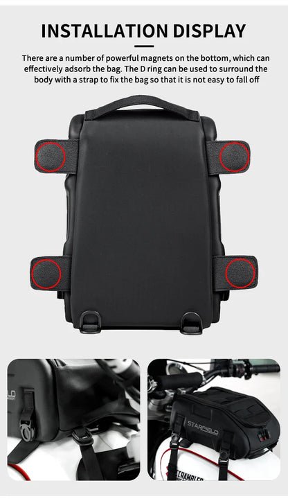 Waterproof Motorcycle Seat Back Bag – Large Capacity Hard Tail Box Luggage for Racing & Riding, Black Fuel Tank Motorbike Storage
