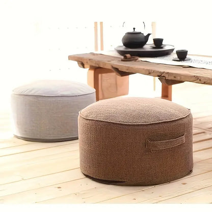 Round Tatami Floor Cushion – Thick Pouf Ottoman with Detachable Washable Cover & Side Handle