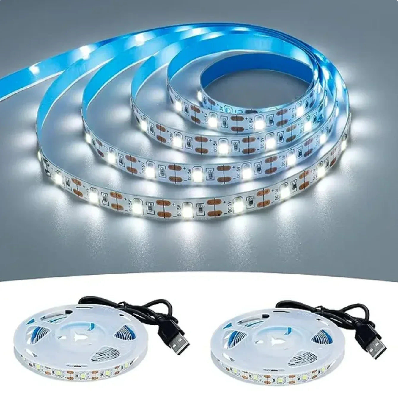 DC 5V USB LED Strip Light 2835 White & Warm White Flexible Tape Light for TV Backlight Home Decor and Ambient Lighting 1–5m