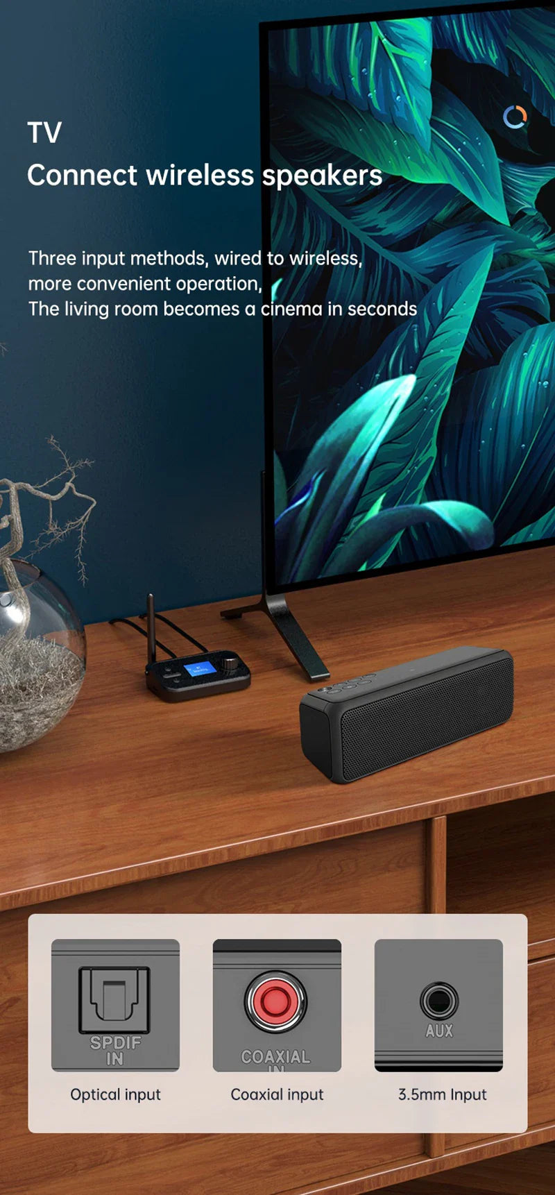 Multi-Function Bluetooth Audio Transmitter & Receiver | 3.5mm AUX, Optical, Coaxial Wireless Adapter DAC Converter for TV & PC