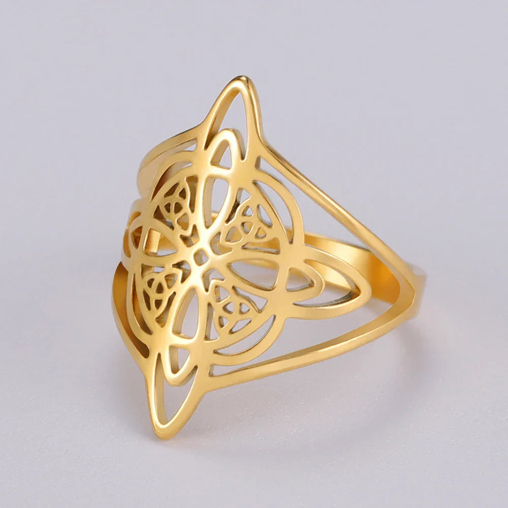 LIKGREAT Witch Knot Ring – Hollow Stainless Steel Celtic Amulet, Protection Jewelry for Men & Women, Couple Gifts