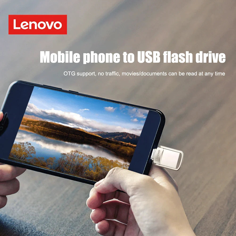 Original Lenovo 2TB USB 3.1 Pendrive – Metal 2-in-1 OTG Flash Drive for Phone & Computer (128GB, 512GB, 1TB, 2TB)