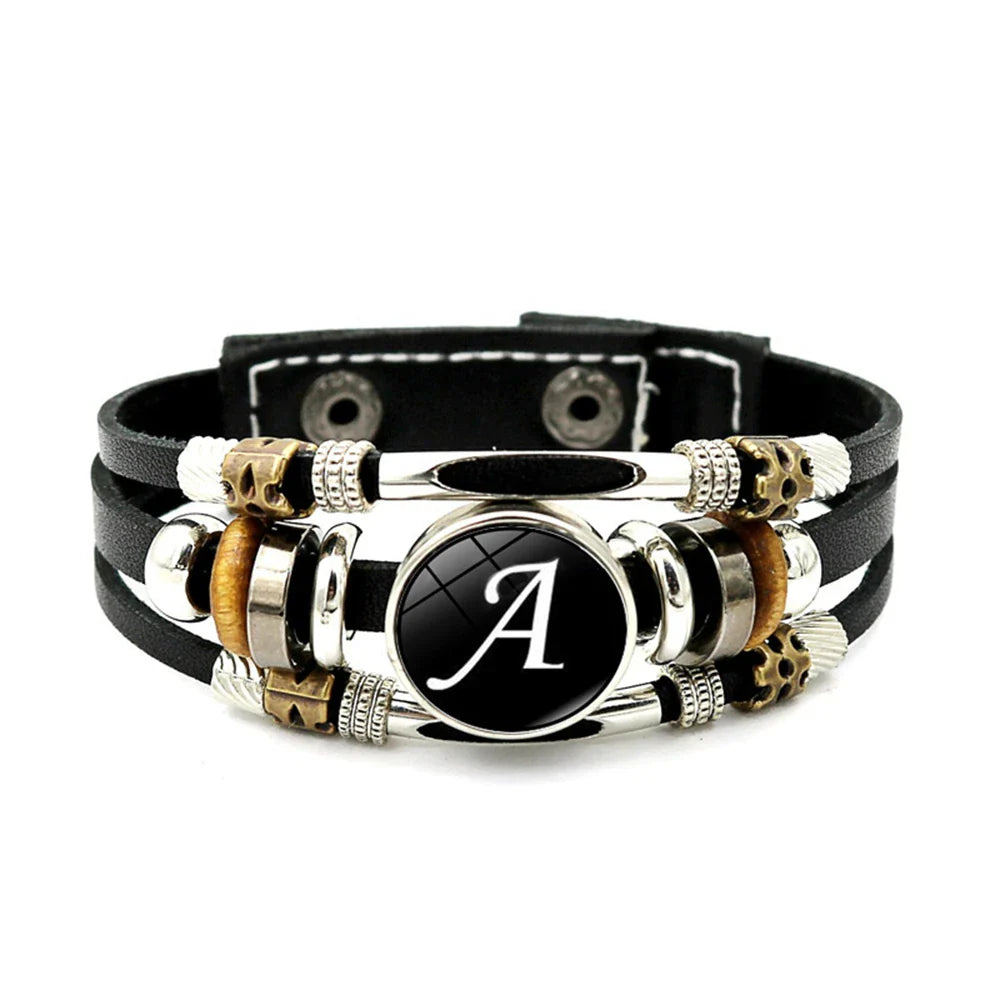 Retro A-Z Initial Alphabet Bracelet – Adjustable Leather & Handmade Rope Bangle for Men & Boys, Perfect Gift Jewelry
