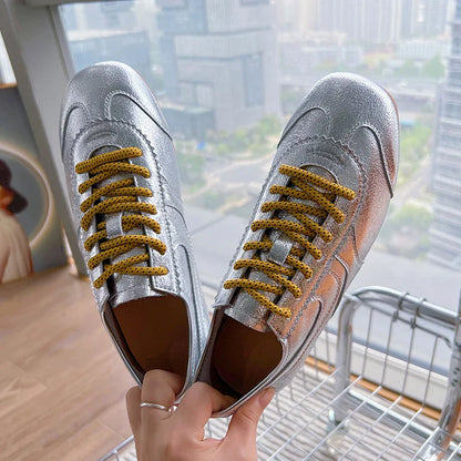2025 New German Training Shoes for Women, Genuine Leather Lace-up Sneakers, Retro Flat Forrest Gump Style, Large Size