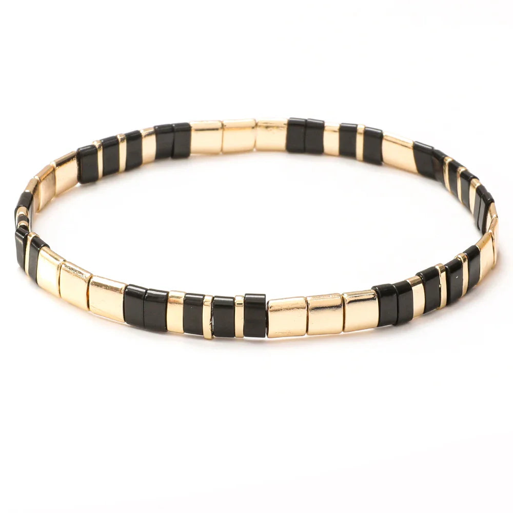 ZMZY Stone Tila Beads Elastic Bracelet for Women – 2025 Fashion Colorful Rainbow Miyuki Tile Bead Jewelry Gift Bracelet