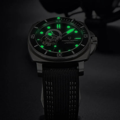PAGANI DESIGN 2023 Men’s Tourbillon Automatic Watch – Mechanical Wristwatch with Ceramic Bezel, Luminous Display & 20Bar Waterproof
