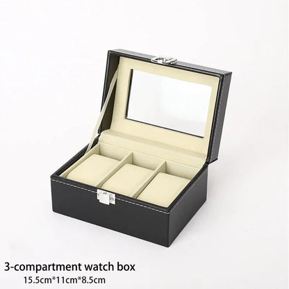 PU Leather Watch Display Box — Glass Top Storage Organizer with Slots for Men’s Watches, Perfect Gift