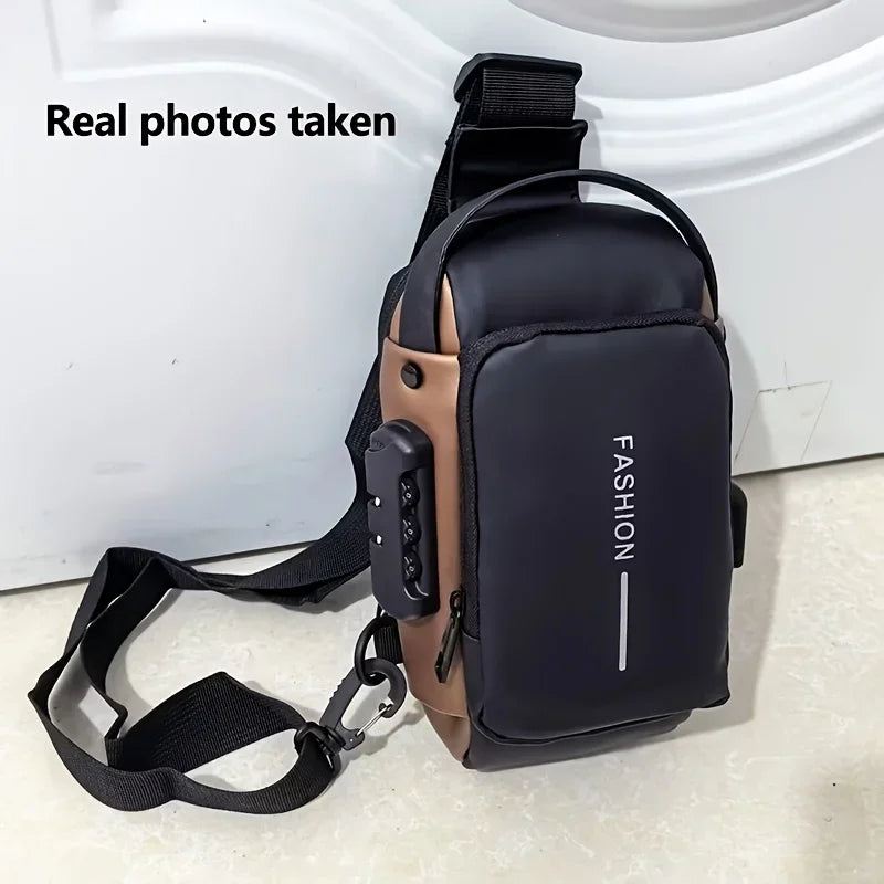 Durable Oxford Fabric Men’s Sling Bag — Stylish Motorcycle Crossbody Chest Pack with Phone Pocket & Zip Closure for Daily Commute