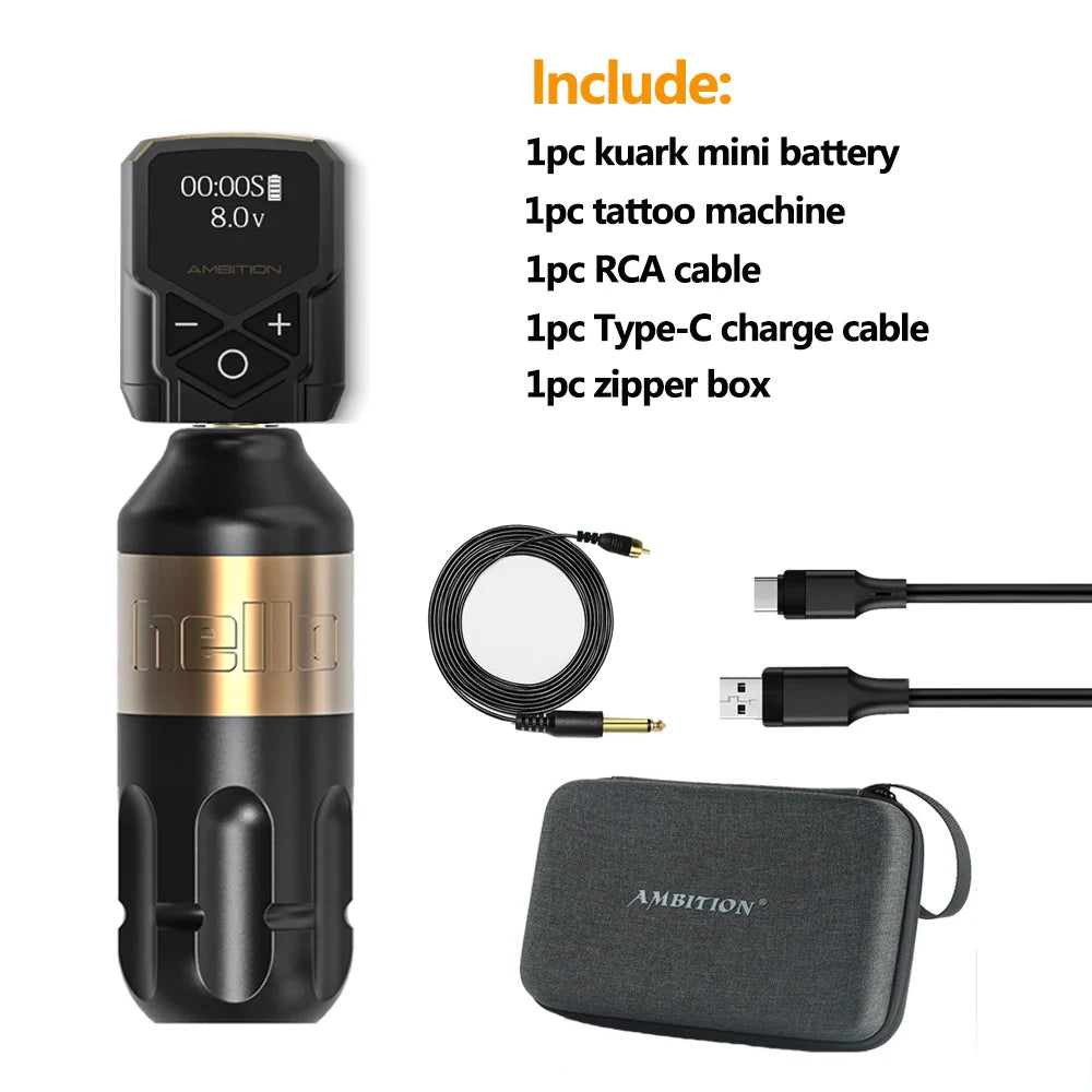 Ambition Stroke 4.0mm Rotary Tattoo Machine with Coreless Motor, 33mm Grip, RCA Interface, Permanent Makeup Pen for Body Art