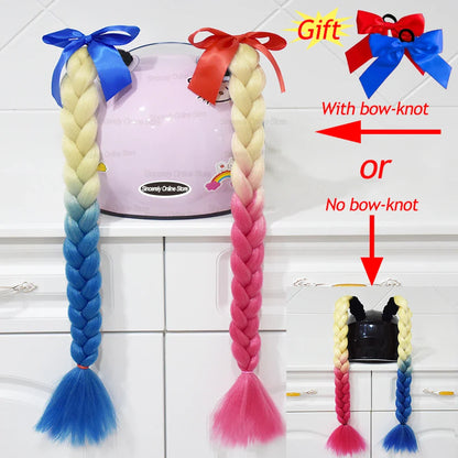 2pcs Motorcycle Helmet Braids - Woman's Twist Pigtail Wig for Helmets, 164 Colors with Sucker
