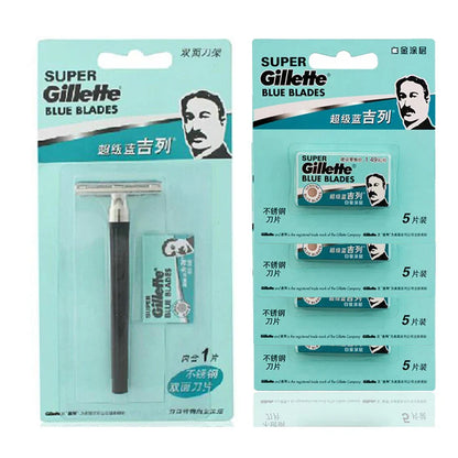 Gillette Super Blue Straight Razor for Men - Stainless Steel Razor Blades for Safe Shaving and Beard Care