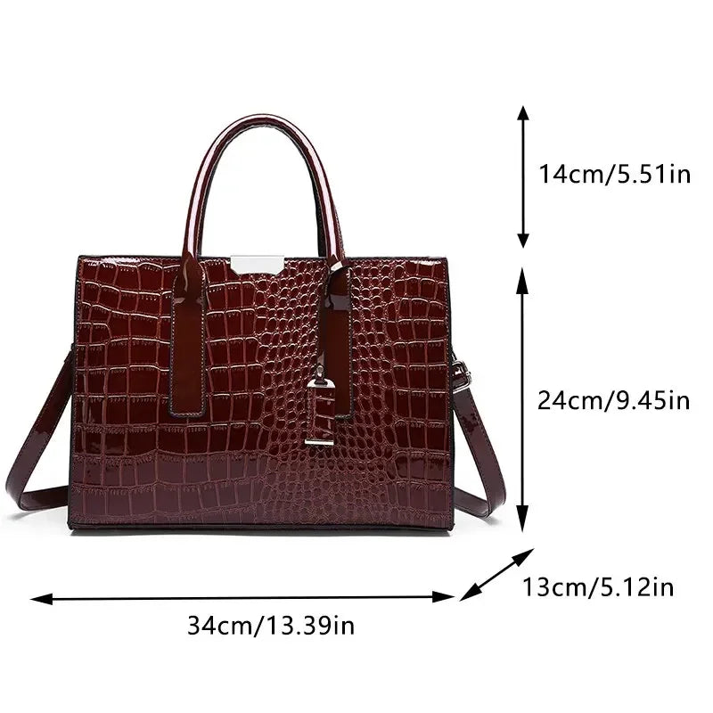Luxury Vintage Crocodile Pattern Handbag – Women’s Large Leather Tote & Shoulder Bag