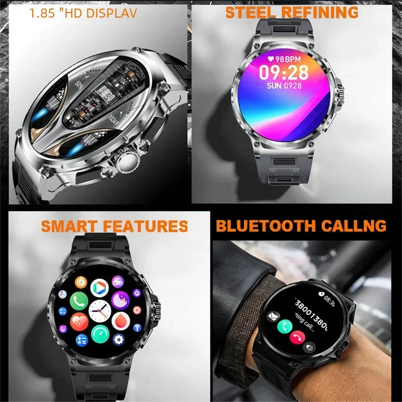 New 710mAh Bluetooth Smartwatch for Men – 1.85" HD Screen, Heart Monitor, Waterproof Fitness Watch for Android & iOS