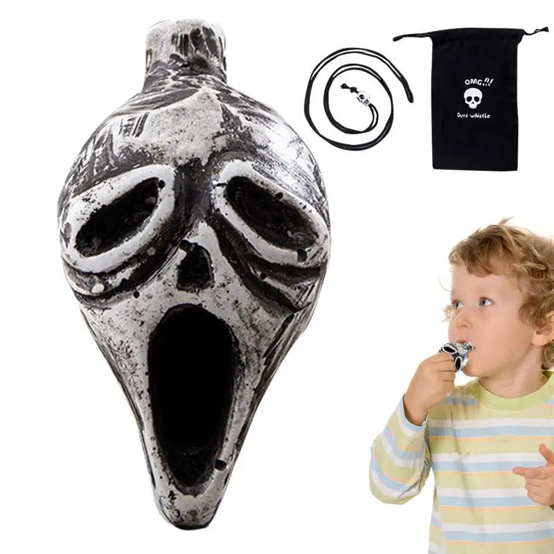 Death Whistle – Skull-Shaped Aztec Screaming Whistle for Halloween, Loud Human Sound Effect Prop