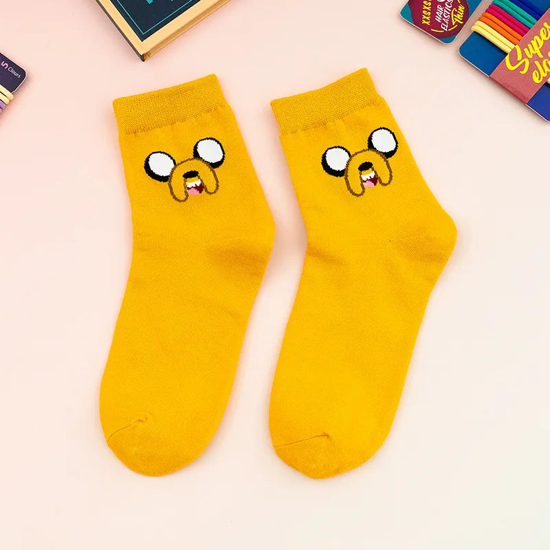 5 Pairs Cartoon Cute Women’s Socks – Fun Patterned Crew Socks, Colorful & Comfy for All Seasons
