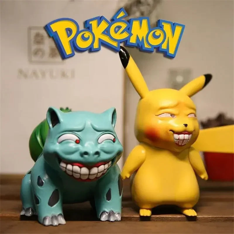 TOMY Pokemon Funny Freak PVC Action Figures — Pikachu, Bulbasaur, Charmander & Squirrel Anime Model Toy Gift for Boys