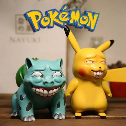 TOMY Pokemon Funny Freak PVC Action Figures — Pikachu, Bulbasaur, Charmander & Squirrel Anime Model Toy Gift for Boys