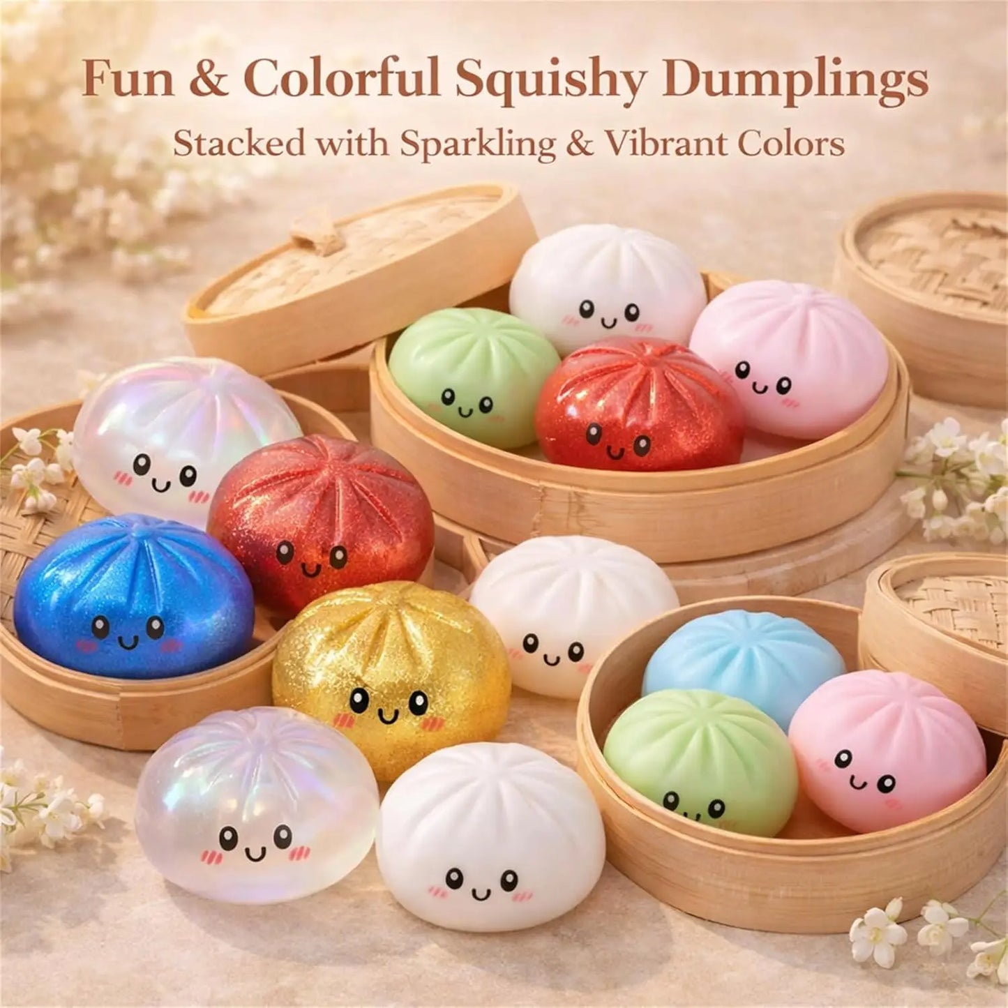 a2027 Glitter Dumpling Squishy – Sensory Squeeze Toy with Box for Stress Relief