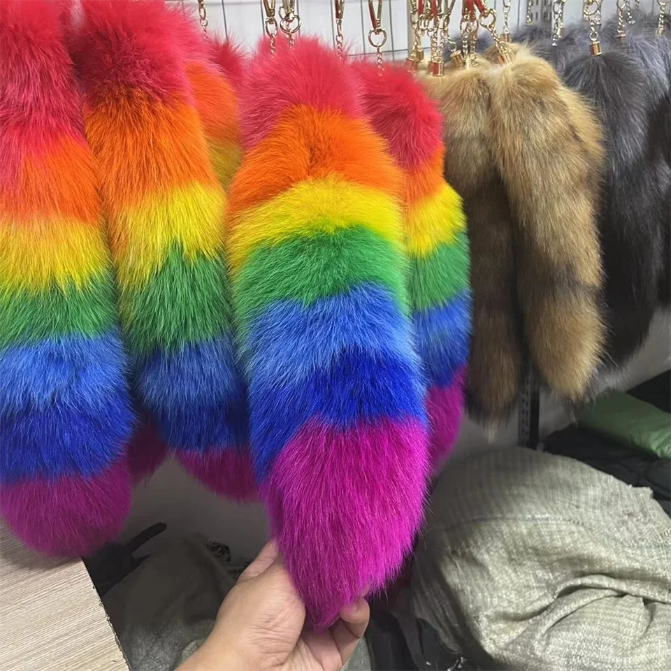 2024 Natural Fox Fur Tail Keychain – Chic Y2K Furry 40cm Keyring Accessory for Women’s Car Keys