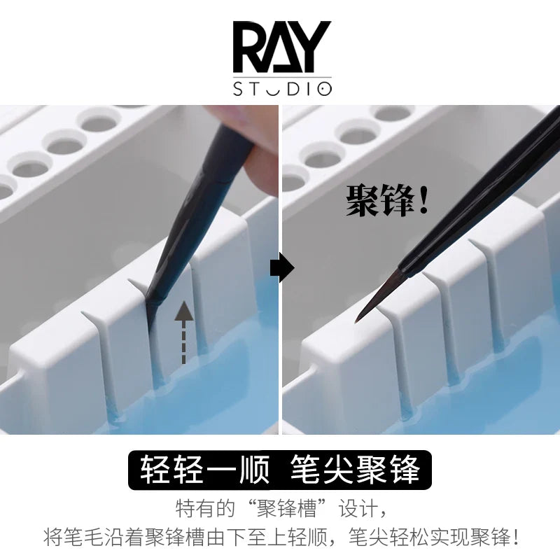 RAY Studio Dual-Compartment Brush Cleaning Pot – 2-in-1 Absorbent Pad & Modeling Brush Holder Cleaner