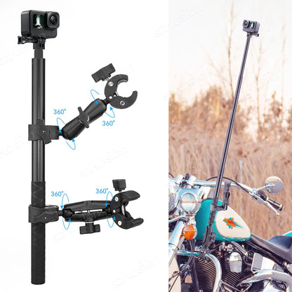 Selfie Stick Monopod Handlebar Mount – Compatible with Insta360 X4/X3/X2, GoPro 8-13 & DJI for Bicycle & Motorcycle